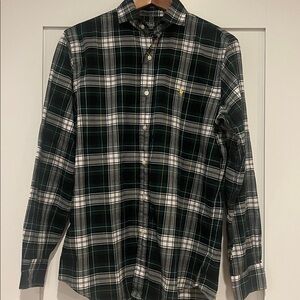 Polo by Ralph Lauren Men's Medium Green and White Plaid Shirt